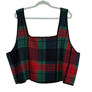 Johnny Wujek Plaid Square Neck Crop Tank Sweater Vest Tartan Knit Plus Size 3X